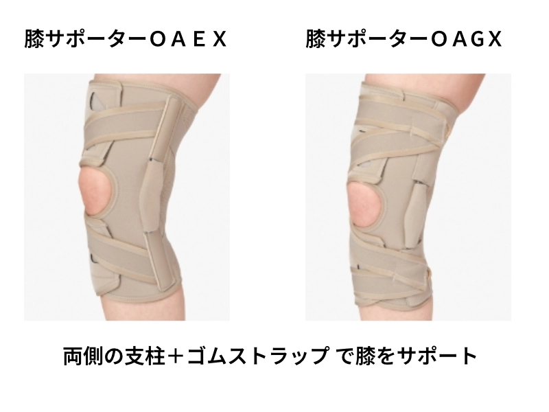 両側の支柱＋ゴムストラップ で膝をサポート
