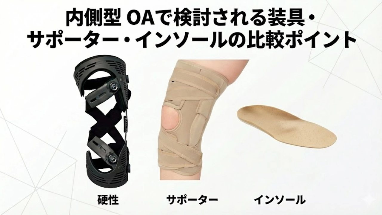 内側型 OA（変形性膝関節症）で検討される装具・サポーター